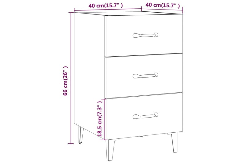 beBasic sengebord 40x40x66 cm konstrueret træ hvid - Hvid - Møbler - Borde - Aflastningsbord - Sengebord