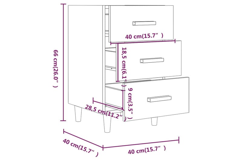 beBasic sengebord 40x40x66 cm konstrueret træ hvid - Hvid - Møbler - Borde - Aflastningsbord - Sengebord