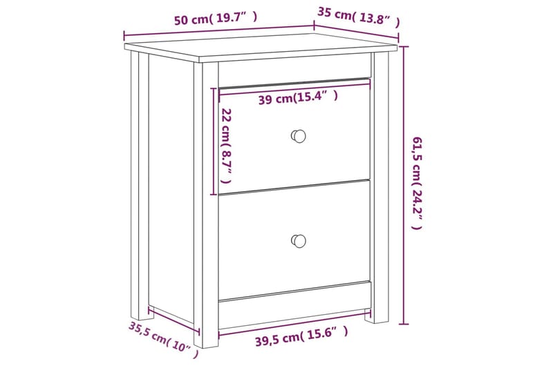 beBasic sengebord 50x35x61,5 cm massivt fyrretræ - Brun - Møbler - Borde - Aflastningsbord - Sengebord