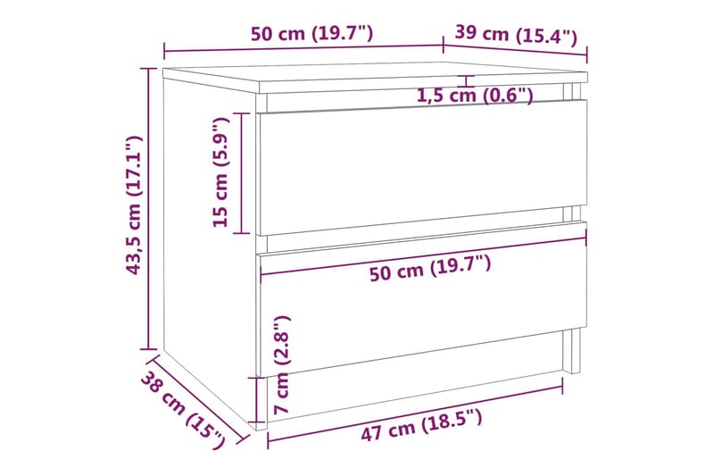 beBasic sengebord 50x39x43,5 cm konstrueret træ røget egetræsfarve - Brun - Møbler - Borde - Aflastningsbord - Sengebord