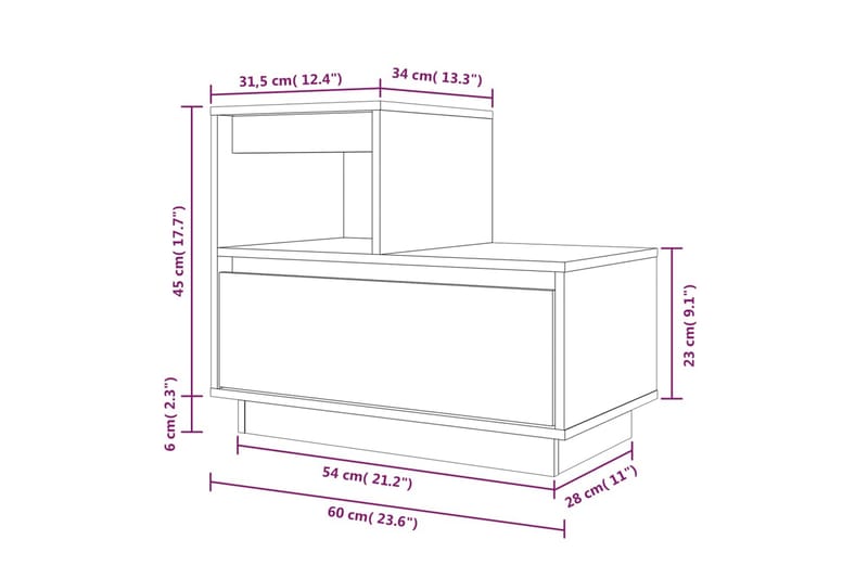 beBasic sengebord 60x34x51 cm massivt fyrretræ - Brun - Møbler - Borde - Aflastningsbord - Sengebord