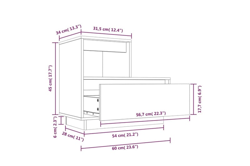 beBasic sengebord 60x34x51 cm massivt fyrretræ hvid - Hvid - Møbler - Borde - Aflastningsbord - Sengebord