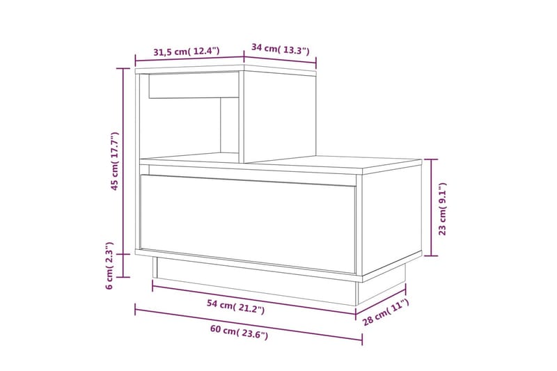 beBasic sengebord 60x34x51 cm massivt fyrretræ hvid - Hvid - Møbler - Borde - Aflastningsbord - Sengebord