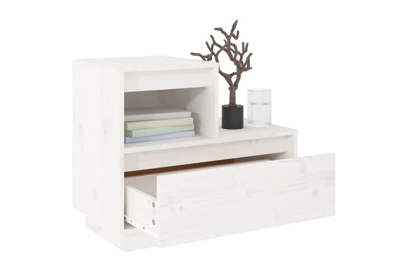 beBasic sengebord 60x34x51 cm massivt fyrretræ hvid - Hvid - Møbler - Borde - Aflastningsbord - Sengebord