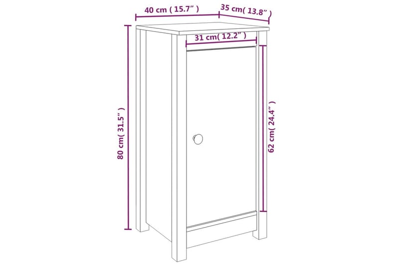 beBasic skænk 40x35x80 cm massivt fyrretræ - Brun - Møbler - Borde - Aflastningsbord - Lampebord