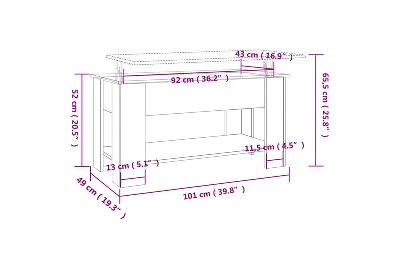 beBasic sofabord 101x49x52 cm konstrueret træ hvid - Hvid - Møbler - Borde - Aflastningsbord - Lampebord