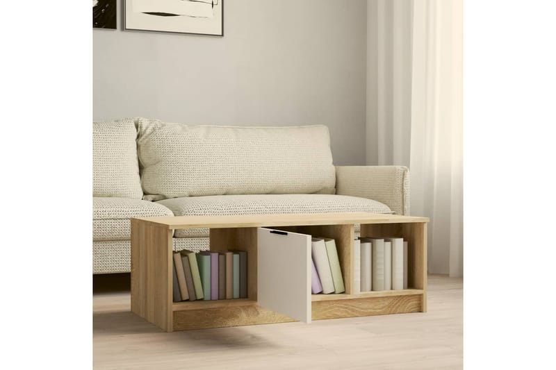 beBasic sofabord 102x50x36 cm konstrueret træ hvid og sonoma-eg - Beige - Møbler - Borde - Aflastningsbord - Lampebord