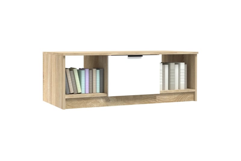 beBasic sofabord 102x50x36 cm konstrueret træ hvid og sonoma-eg - Beige - Møbler - Borde - Aflastningsbord - Lampebord