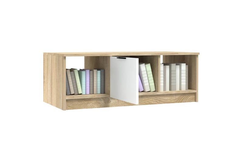 beBasic sofabord 102x50x36 cm konstrueret træ hvid og sonoma-eg - Beige - Møbler - Borde - Aflastningsbord - Lampebord