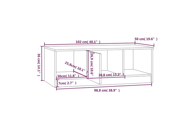 beBasic sofabord 102x50x36 cm konstrueret træ hvid og sonoma-eg - Beige - Møbler - Borde - Aflastningsbord - Lampebord