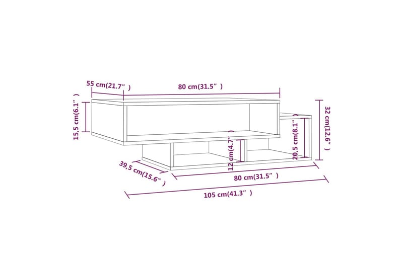 beBasic sofabord 105x55x32 cm konstrueret træ brun egetræsfarve - Brun - Møbler - Borde - Aflastningsbord - Lampebord