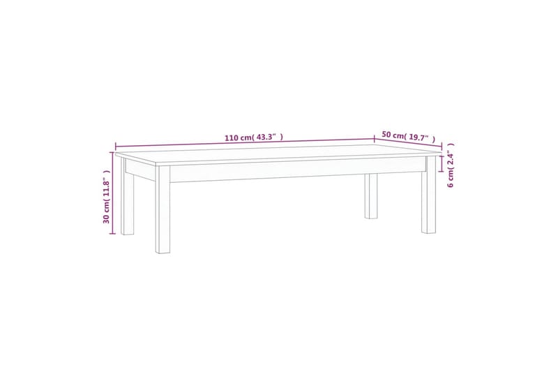 beBasic sofabord 110x50x30 cm massivt fyrretræ hvid - Hvid - Møbler - Borde - Aflastningsbord - Lampebord