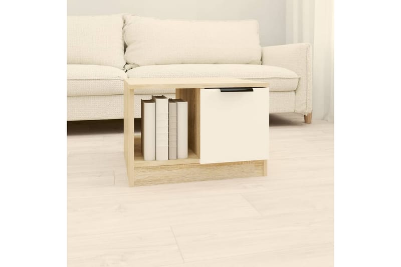 beBasic sofabord 50x50x36 cm konstrueret træ hvid og sonoma-eg - Beige - Møbler - Borde - Aflastningsbord - Lampebord