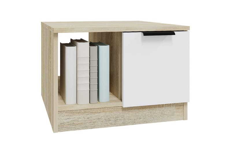 beBasic sofabord 50x50x36 cm konstrueret træ hvid og sonoma-eg - Beige - Møbler - Borde - Aflastningsbord - Lampebord