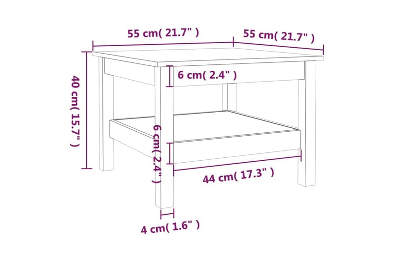 beBasic sofabord 55x55x40 cm massivt fyrretræ - Brun - Møbler - Borde - Aflastningsbord - Lampebord