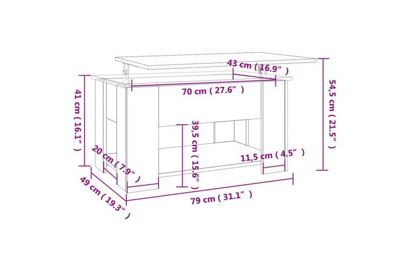 beBasic sofabord 79x49x41 cm konstrueret træ grå sonoma-eg - GrÃ¥ - Møbler - Borde - Aflastningsbord - Lampebord