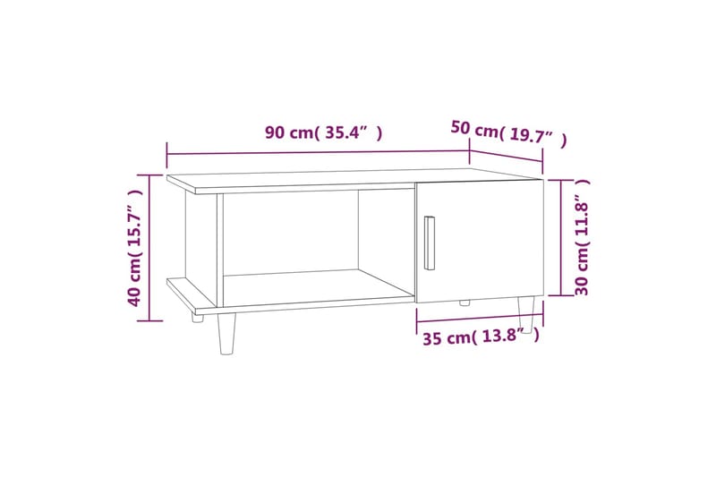 beBasic sofabord 90x50x40 cm konstrueret træ brun egetræsfarve - Brun - Møbler - Borde - Aflastningsbord - Lampebord