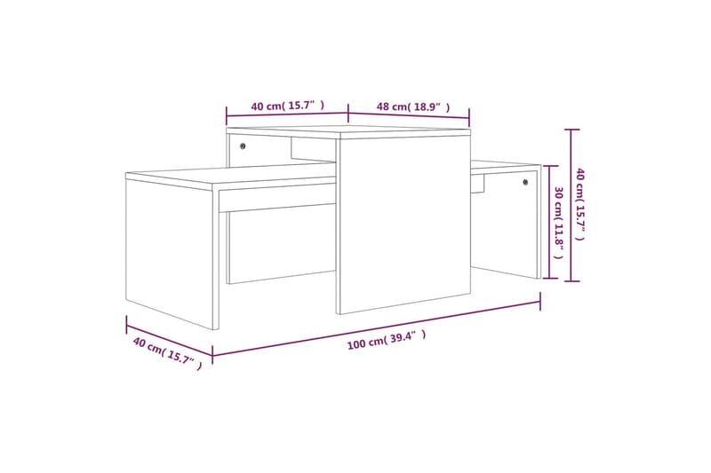 beBasic sofabordssæt 100x48x40 cm konstrueret træ brun egetræsfarve - Brun - Møbler - Borde - Aflastningsbord - Lampebord