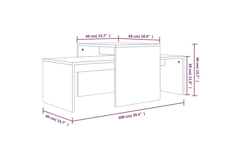 beBasic sofabordssæt 100x48x40 cm konstrueret træ grå sonoma-eg - GrÃ¥ - Møbler - Borde - Aflastningsbord - Lampebord