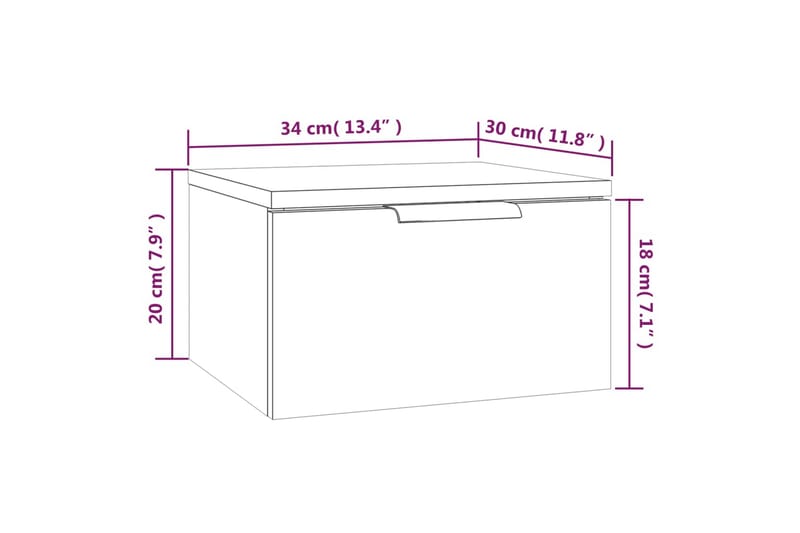 beBasic væghængte sengeborde 2 stk. 34x30x20 cm hvid højglans - Hvid - Møbler - Borde - Aflastningsbord - Sengebord