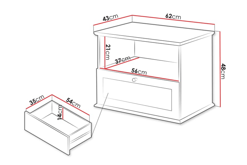 Hammerdal Natbord 62 cm - Hvid/Eg - Møbler - Borde - Aflastningsbord - Sengebord