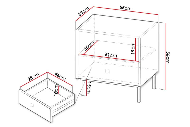 Hermann Natbord 55 cm - Hvid - Møbler - Borde - Aflastningsbord - Sengebord