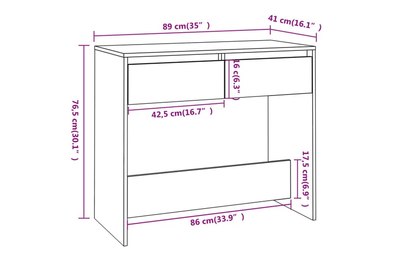 konsolbord 89x41x76,5 cm stål grå sonoma-eg - Grå - Møbler - Borde - Aflastningsbord - Konsolbord & sidebord