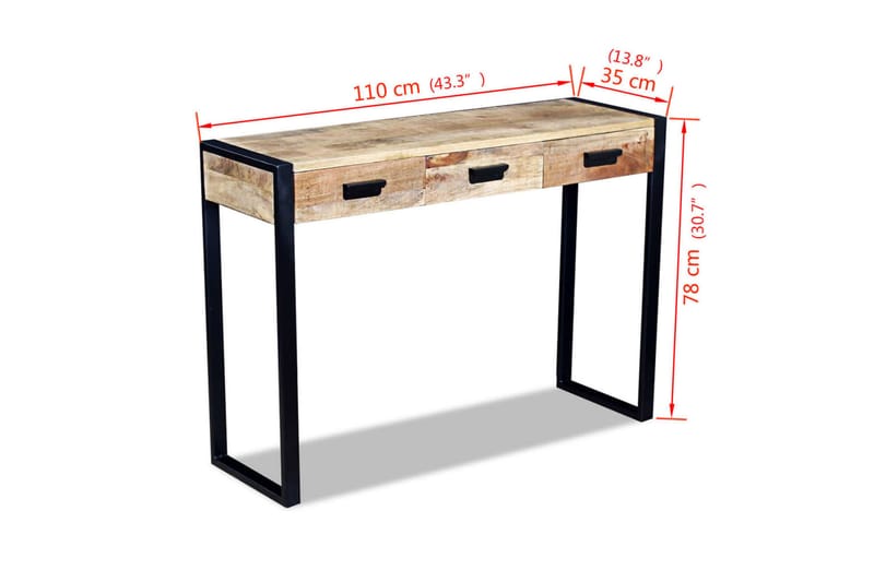 Konsolbord Med 3 Skuffer Massivt Mangotræ 110X35X78 Cm - Brun - Møbler - Borde - Aflastningsbord - Konsolbord & sidebord