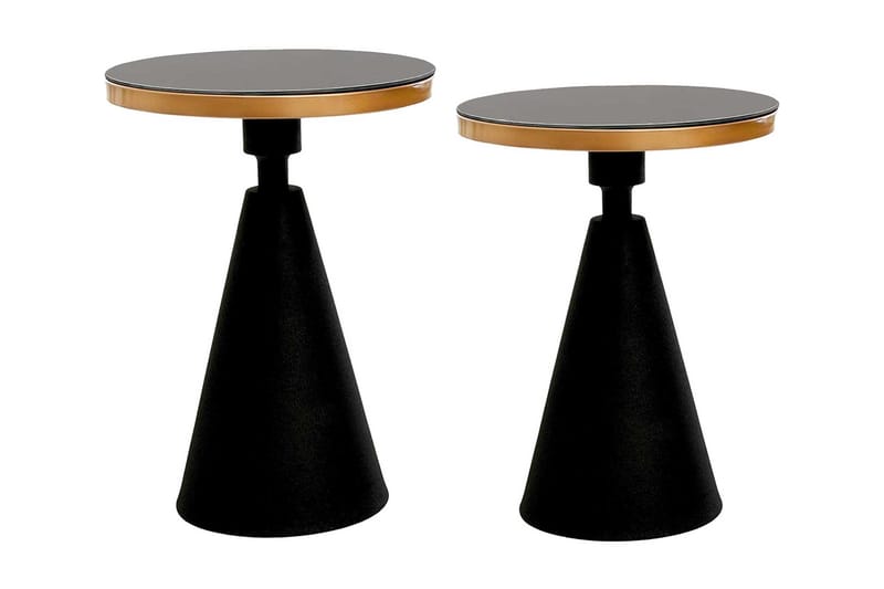 Caeth Sidebord Sæt Rundt - Guld/Sort - Lampebord - Semmenfoldeligt bord - Bakkebord & små borde