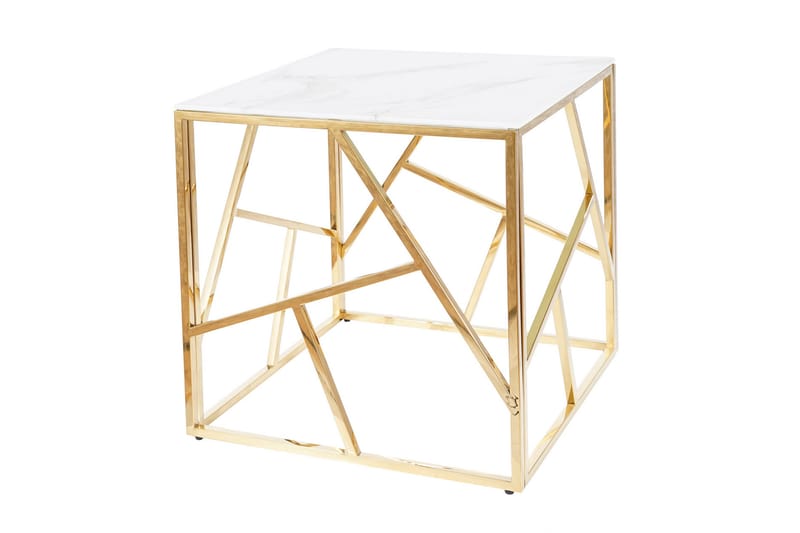Escadan Sidebord 55 cm Marmorlook - Glas/Hvid/Guld - Lampebord - Semmenfoldeligt bord - Bakkebord & små borde - Spejlbord