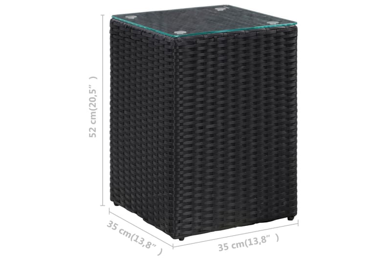 Sidebord Med Glastop 35X35X52 cm Polyrattan Sort - Møbler - Borde - Aflastningsbord - Lampebord