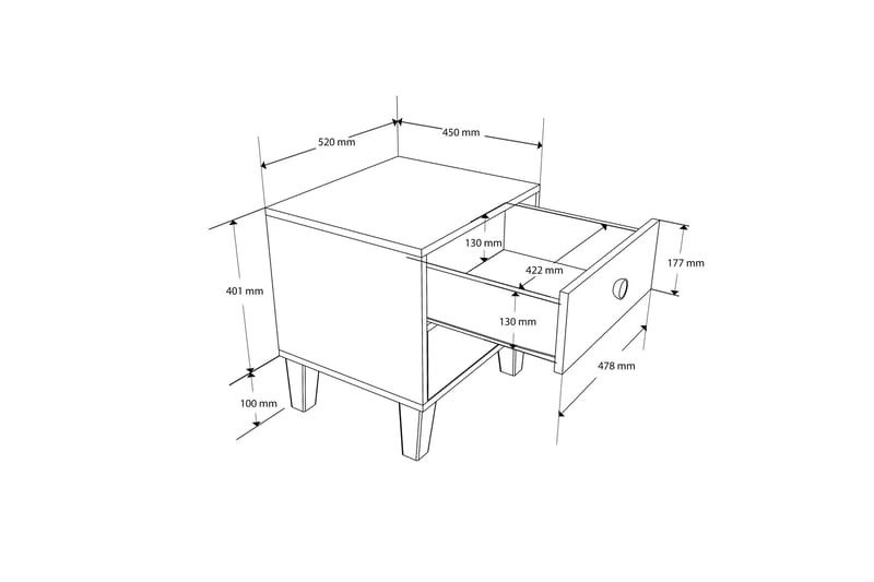 Mojon Natbord 52 cm - Eg/Hvid - Møbler - Borde - Aflastningsbord - Sengebord