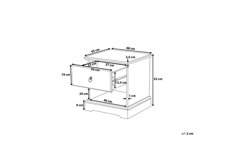 Holak Sengebord 48 cm med Opbevaring Skuffe + Hylde - Hvid - Møbler - Borde - Aflastningsbord - Sengebord