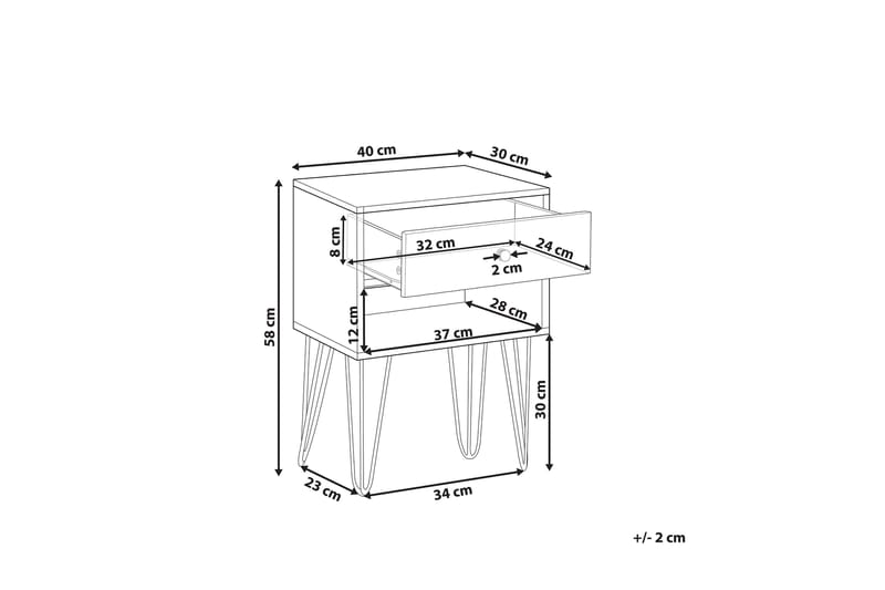 Mashaw Sengebord 40 cm med Opbevaring Skuffe + Hylde - Mørkebrun/Hvid - Møbler - Borde - Aflastningsbord - Sengebord