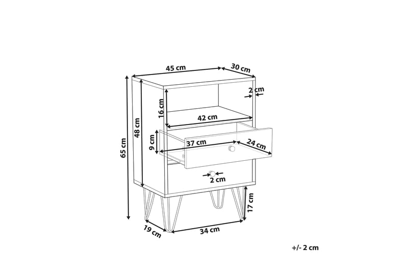 Mashaw Sengebord 45 cm med Opbevaring 2 Skuffer + Hylde - Mørkebrun/Hvid - Møbler - Borde - Aflastningsbord - Sengebord