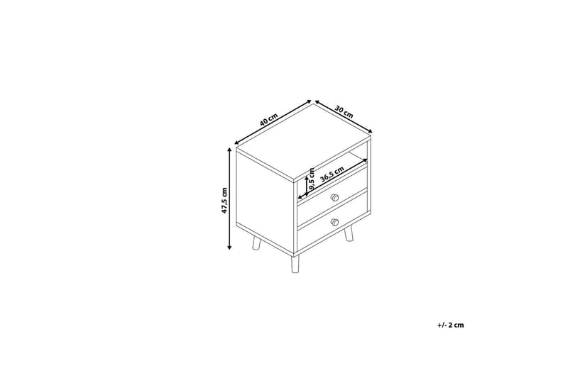 Peinmore Sengebord 40 cm med Opbevaring 2 Skuffer + Hylde - Brun/Hvid/Grå - Møbler - Borde - Aflastningsbord - Sengebord