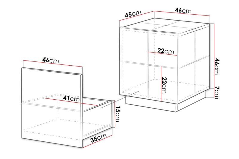 Reja Sengebord 46 cm 2 stk - Grå Højglans - Møbler - Borde - Aflastningsbord - Sengebord