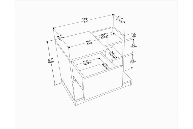 Rinorea Sengebord 72x60 cm - Hvid - Møbler - Borde - Aflastningsbord - Sengebord