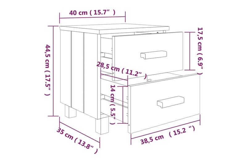 sengebord 40x35x44,5 cm massivt fyrretræ gyldenbrun - Brun - Møbler - Borde - Aflastningsbord - Sengebord