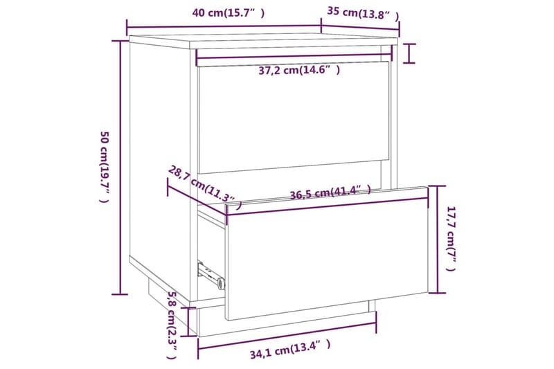 sengebord 40x35x50 cm massivt fyrretræ - Brun - Møbler - Borde - Aflastningsbord - Sengebord