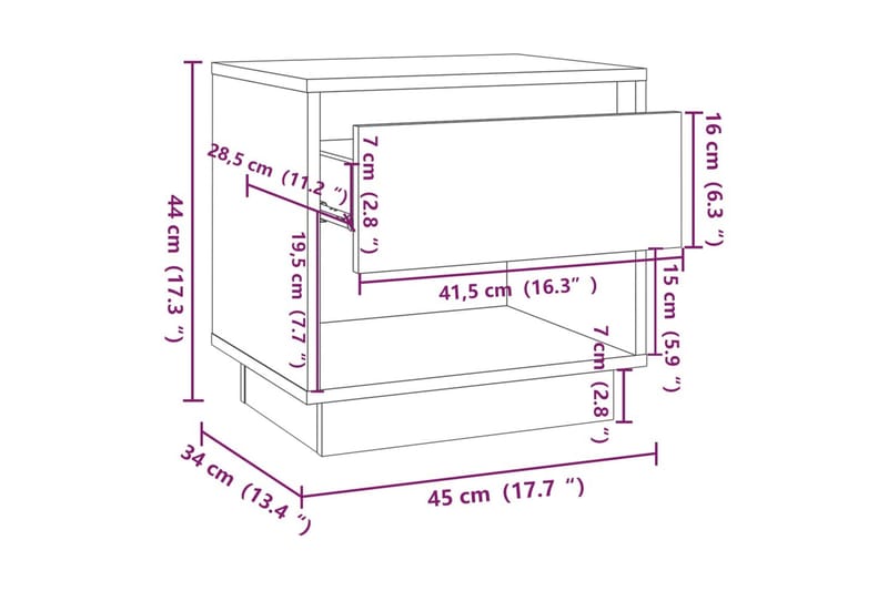 sengebord 45x34x44 cm spånplade røget eg - Brun - Sengebord