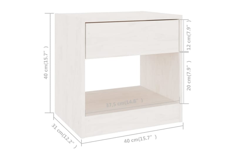 sengeborde 2 stk. 40x31x40 cm massivt fyrretræ hvid - Hvid - Møbler - Borde - Aflastningsbord - Sengebord