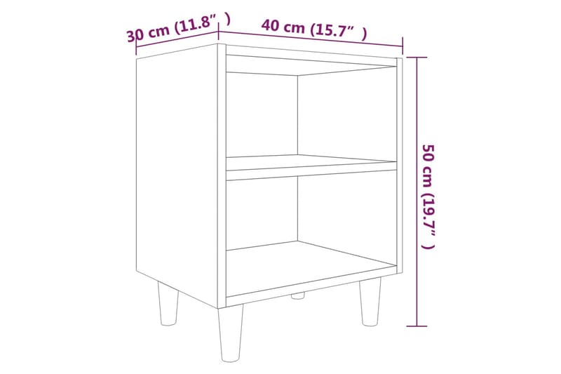 sengeborde 2 stk. med massive træben 40x30x50 cm røget egetr - Brun - Møbler - Borde - Aflastningsbord - Sengebord