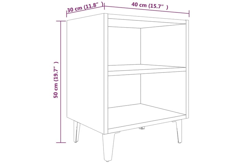 sengeborde med metalben 2 stk. 40x30x50 brun egetræsfarve - Brun - Møbler - Borde - Aflastningsbord - Sengebord