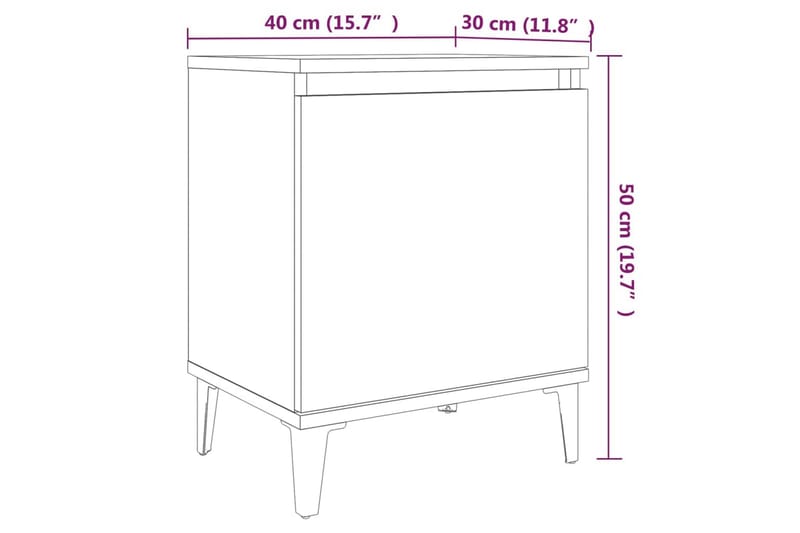 sengeborde med metalben 2 stk. 40x30x50 cm grå sonoma-eg - Grå - Møbler - Borde - Aflastningsbord - Sengebord