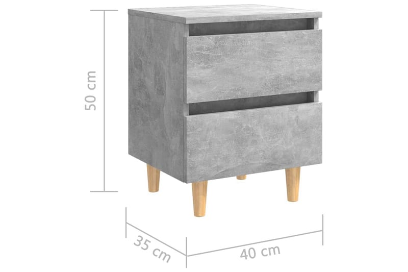 sengeskab med ben i massivt fyrretræ 40x35x50 cm betongrå - Grå - Møbler - Borde - Aflastningsbord - Sengebord