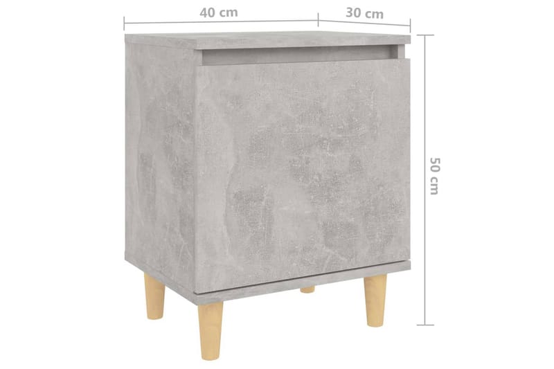 sengeskab med massive træben 40x30x50 cm betongrå - Grå - Sengebord