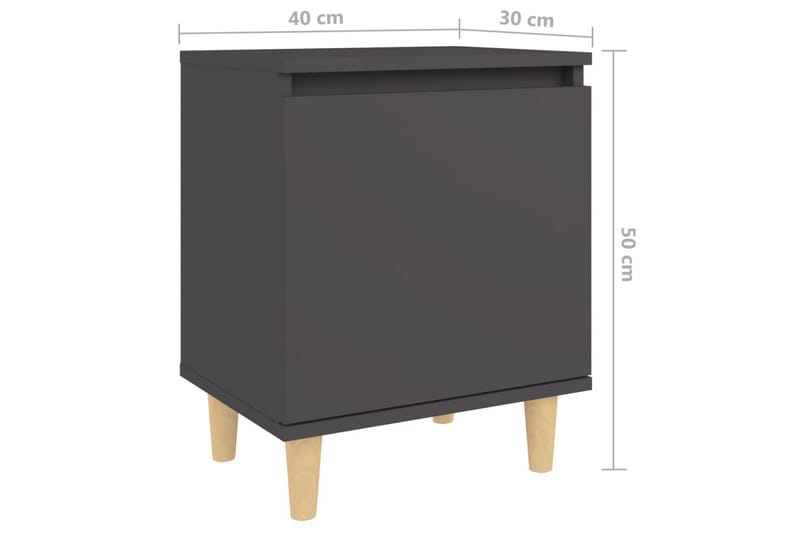 sengeskab med massive træben 40x30x50 cm grå - Grå - Sengebord