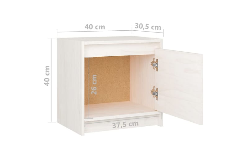 sengeskabe 2 stk. 40x30,5x40 cm massivt fyrretræ hvid - Hvid - Møbler - Borde - Aflastningsbord - Sengebord