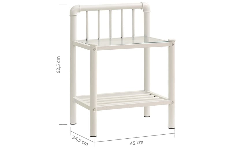 sengeskabe 2 stk. metal og glas hvid og transparent - Møbler - Borde - Aflastningsbord - Sengebord